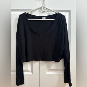 Garage Black Ribbed Long Sleeve Crop Top